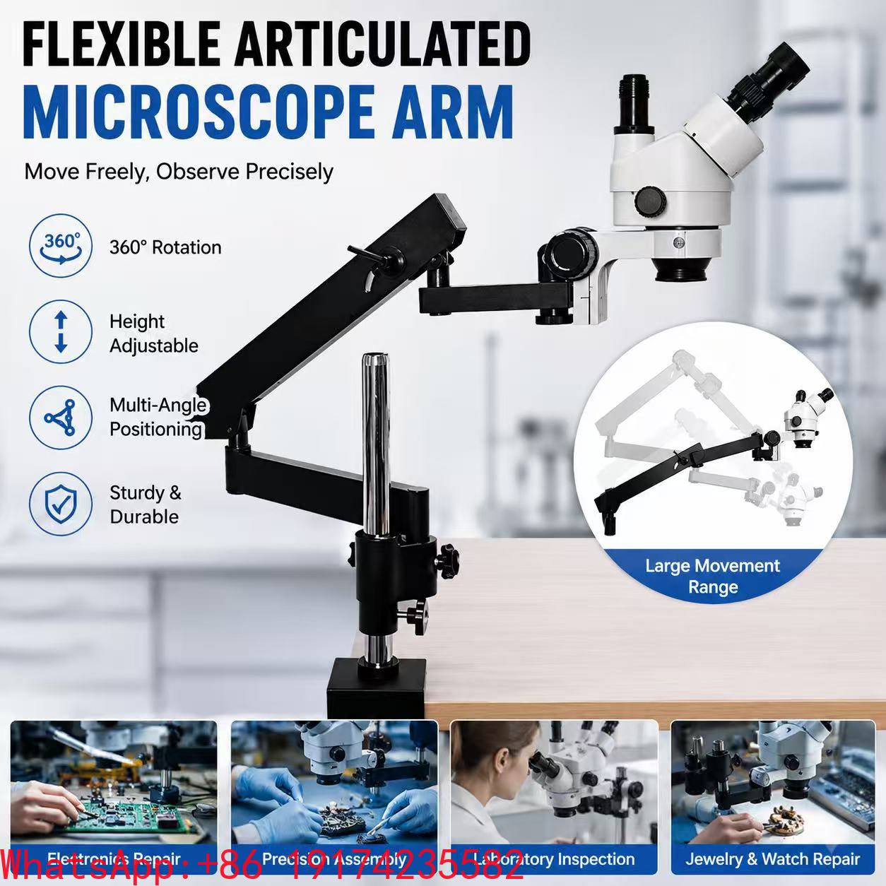 Articulating Arm Boom Stand Microscope - Flexible Moving Articulated Arm Large Movement